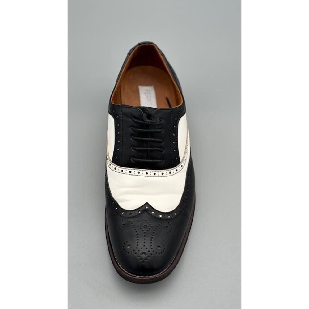Mens sz. 8 Ferro Aldo Arthur Wingtip Oxford Black White Dress Shoes No Box - Picture 3 of 16